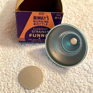 COLLECTORS Mint! Vintage Binky’s Aluminum Baby Strainer Funnel in Original Box